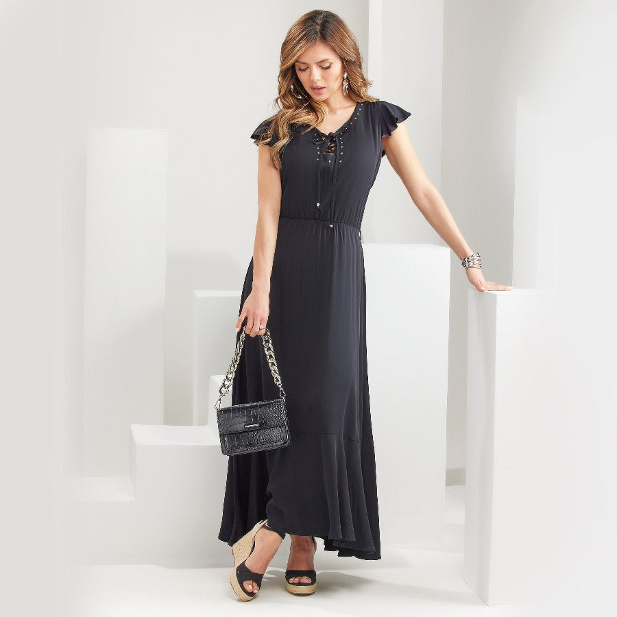 VESTIDO CON ESCOTE CUADRADO Y OJALETES