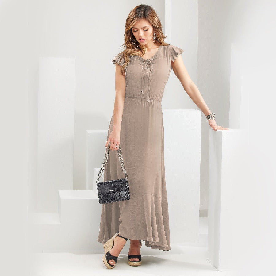 VESTIDO CON ESCOTE CUADRADO Y OJALETES