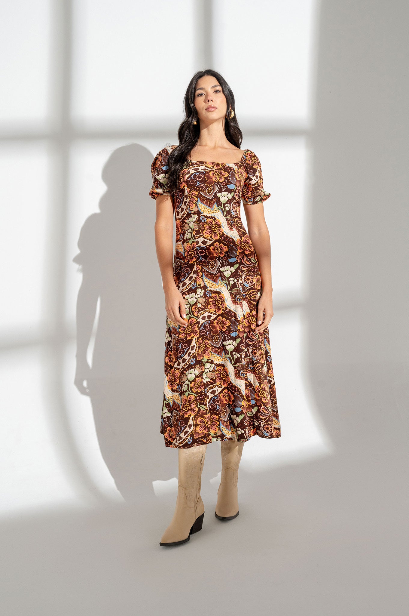 Vestido largo manga corta