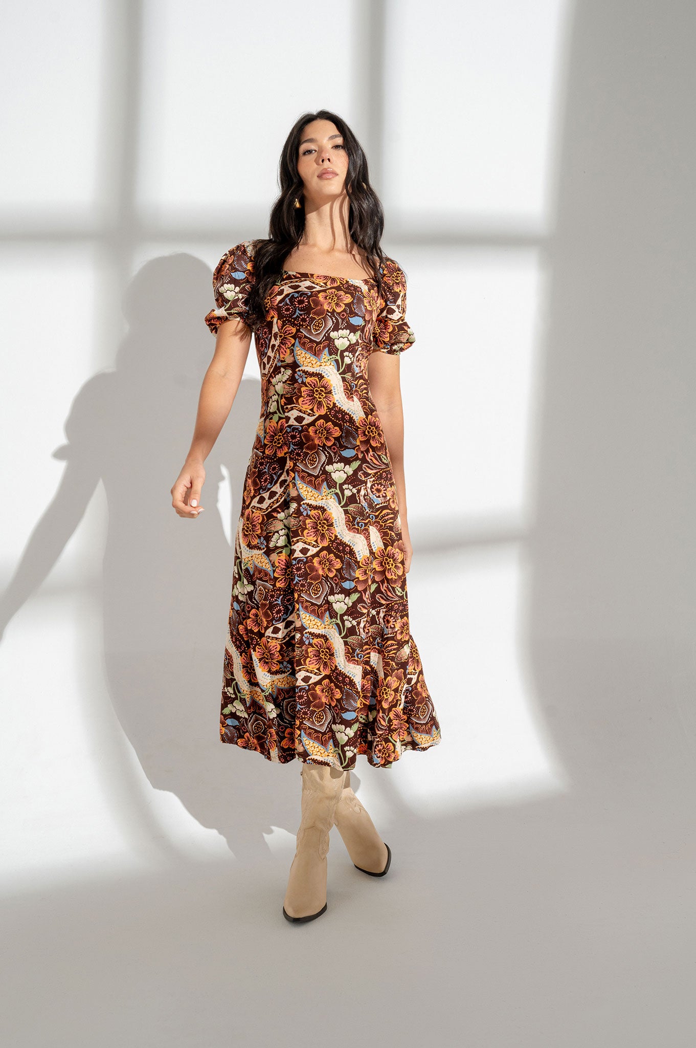 Vestido largo manga corta