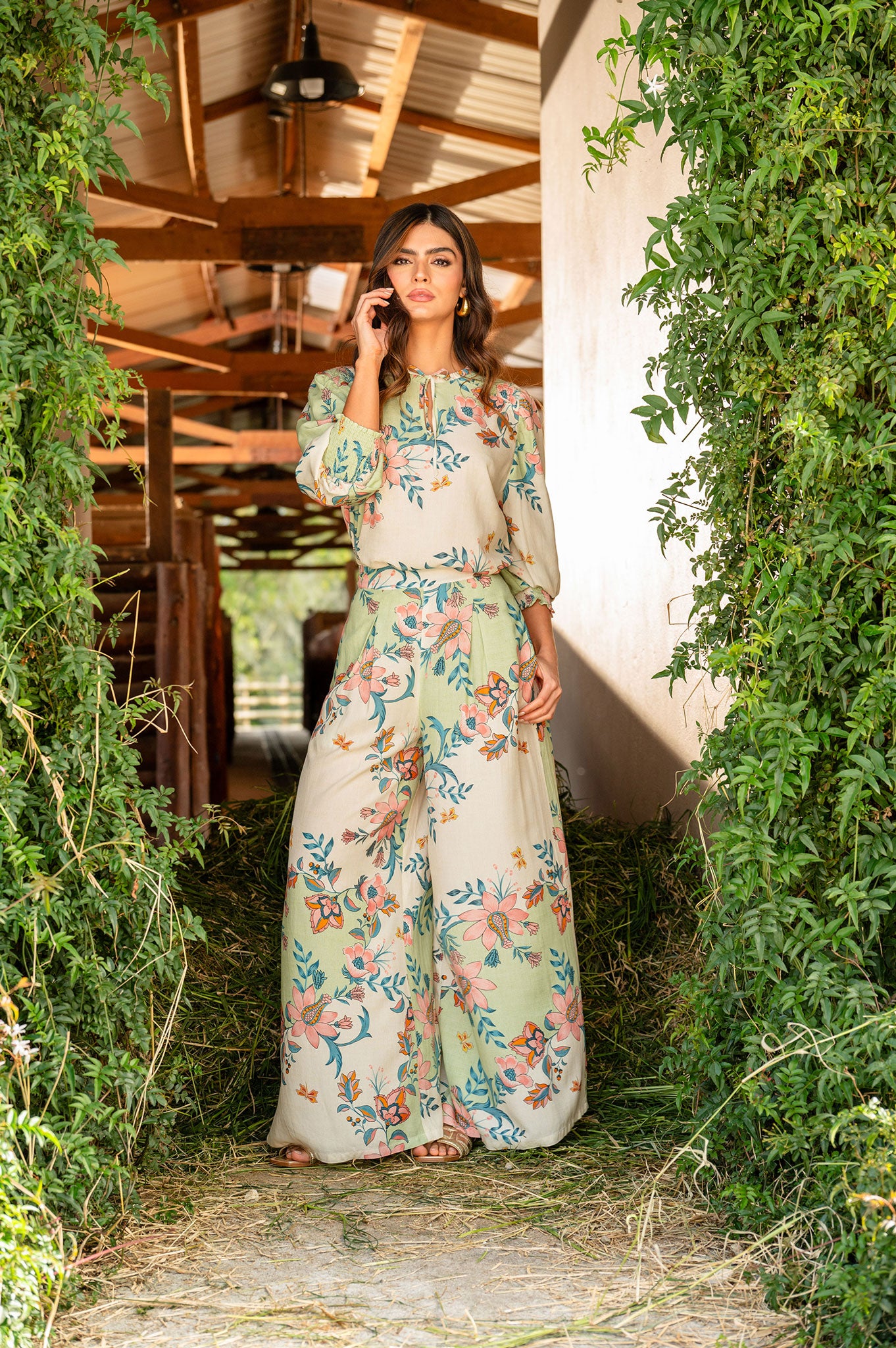 Pantalón palazzo, elástico en cintura