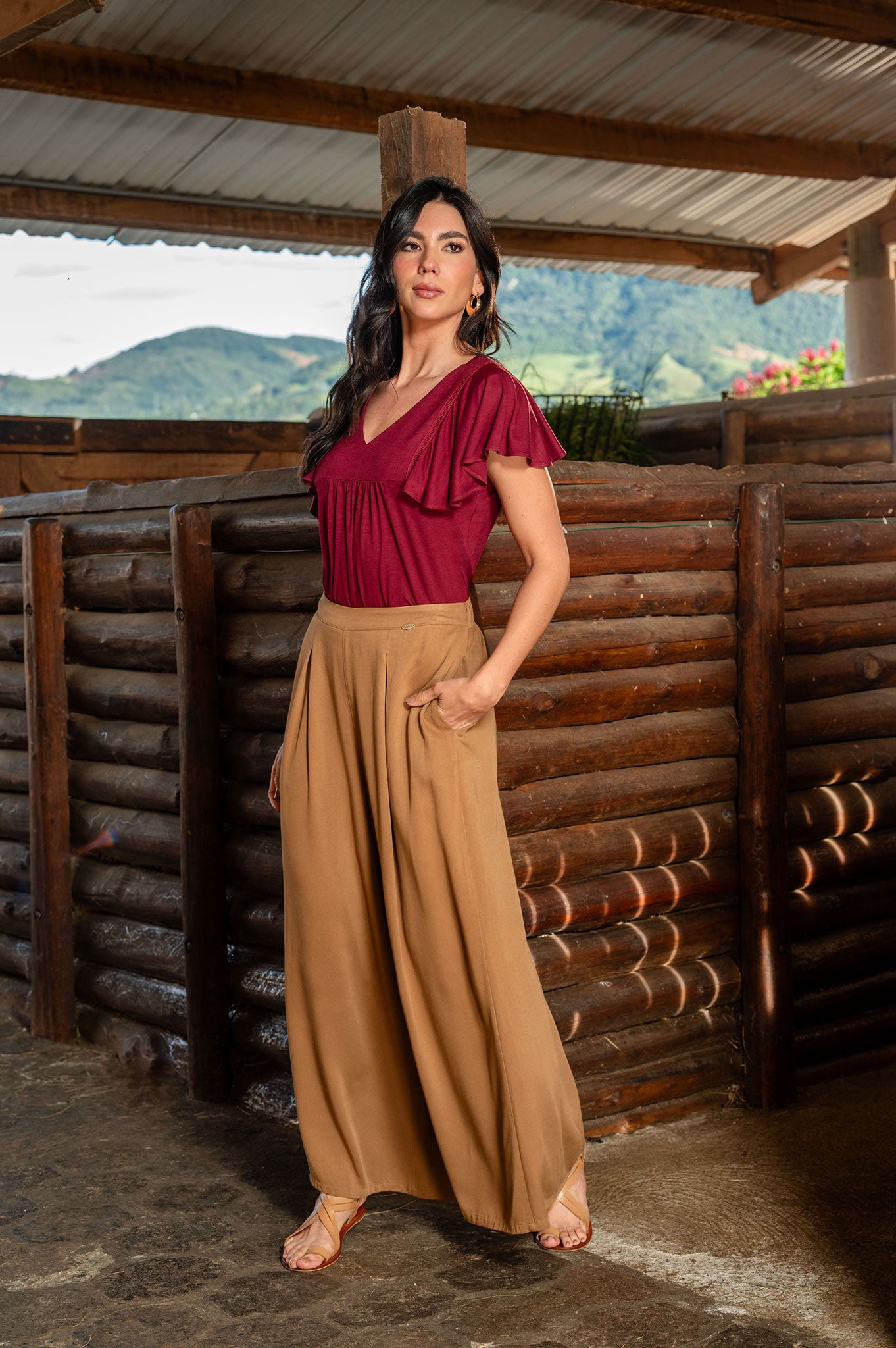 Pantalón palazzo, elástico en pretina