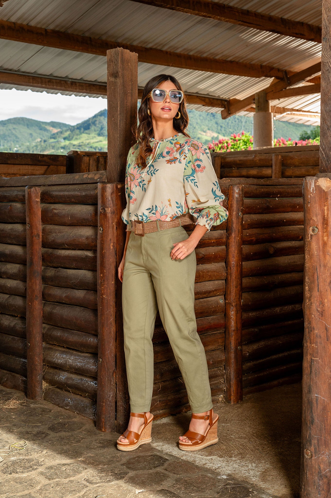Blusa manga 3/4, puño en nido de abeja