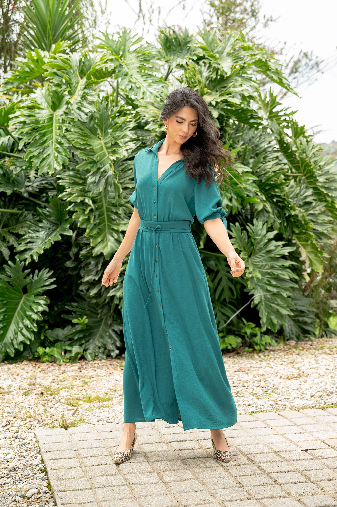 Vestido largo, manga 3/4