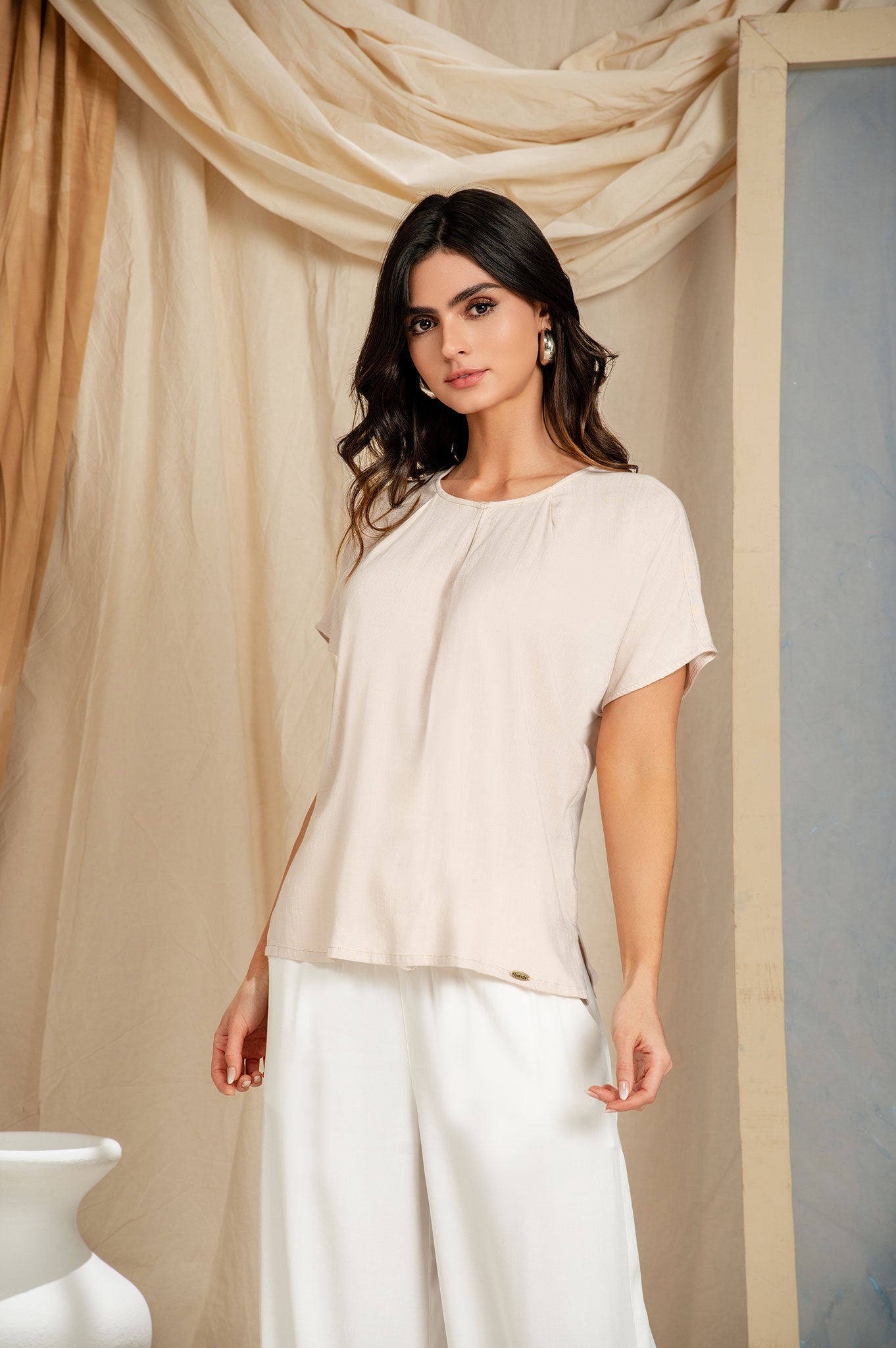 Blusa 3/4 con prense en escote