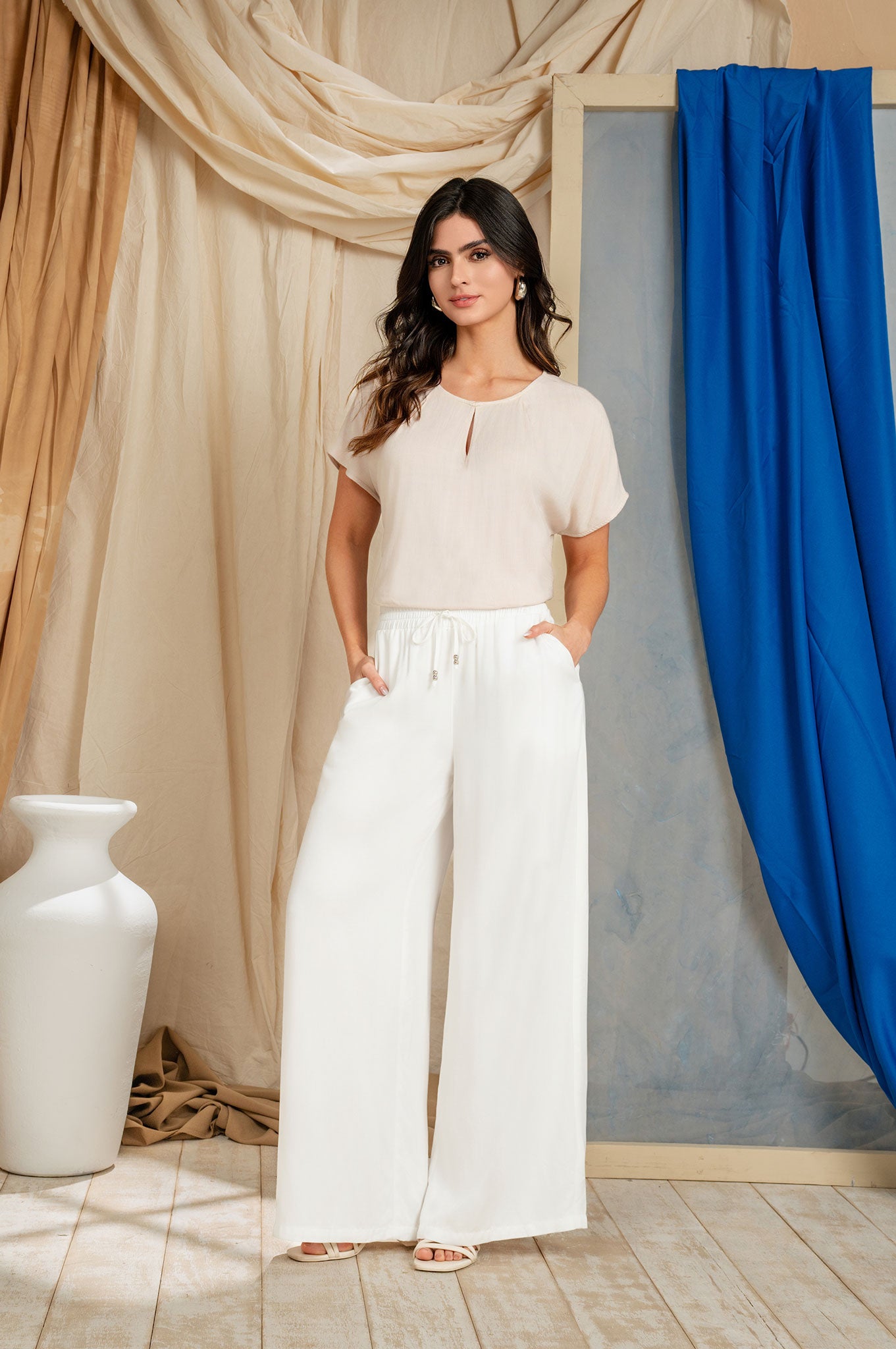 Blusa 3/4 con prense en escote