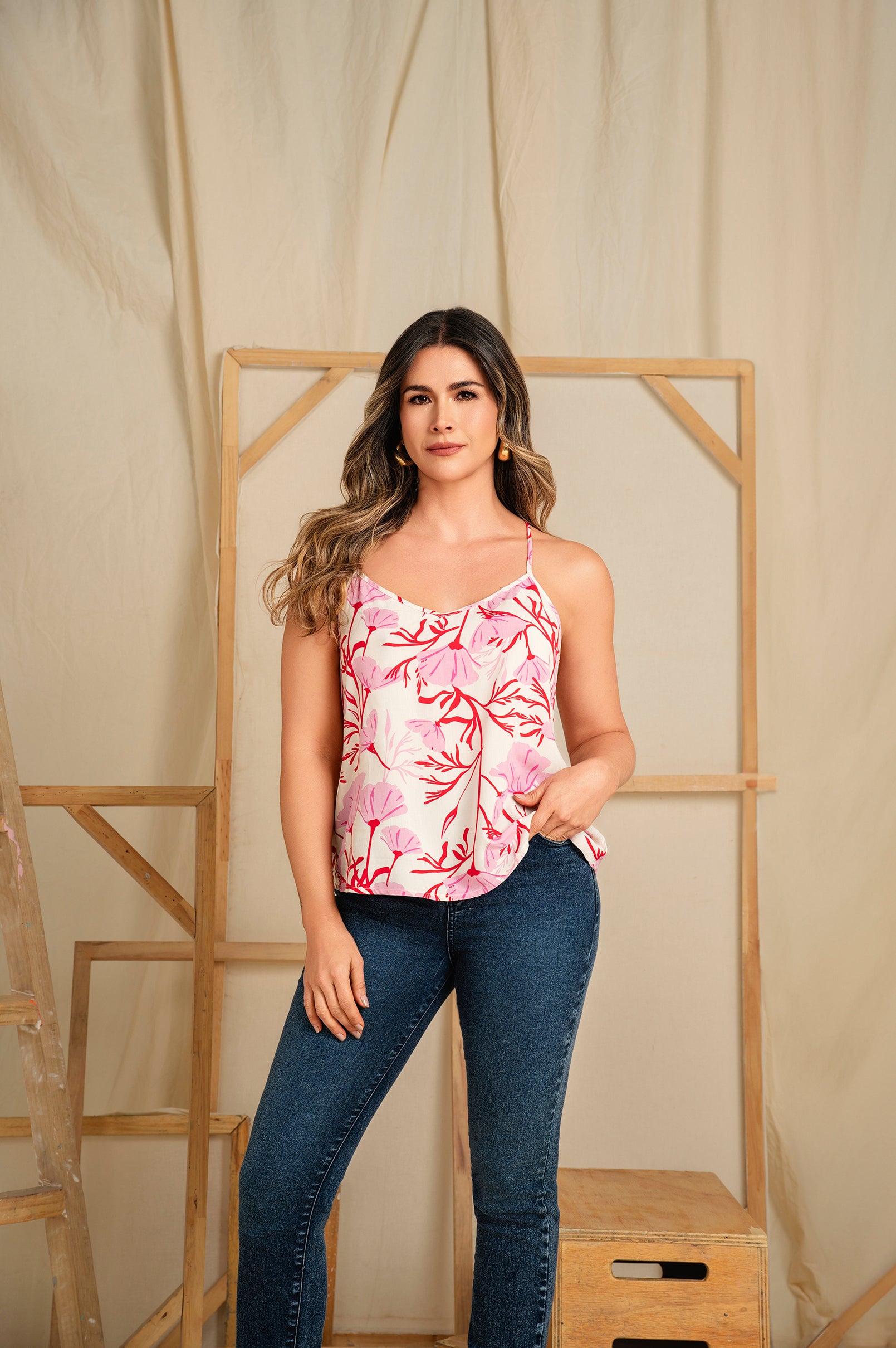 Blusa estampada de tiras