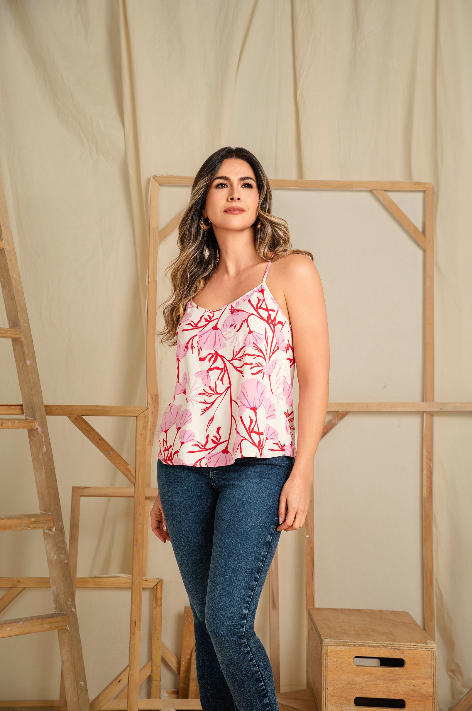 Blusa estampada de tiras