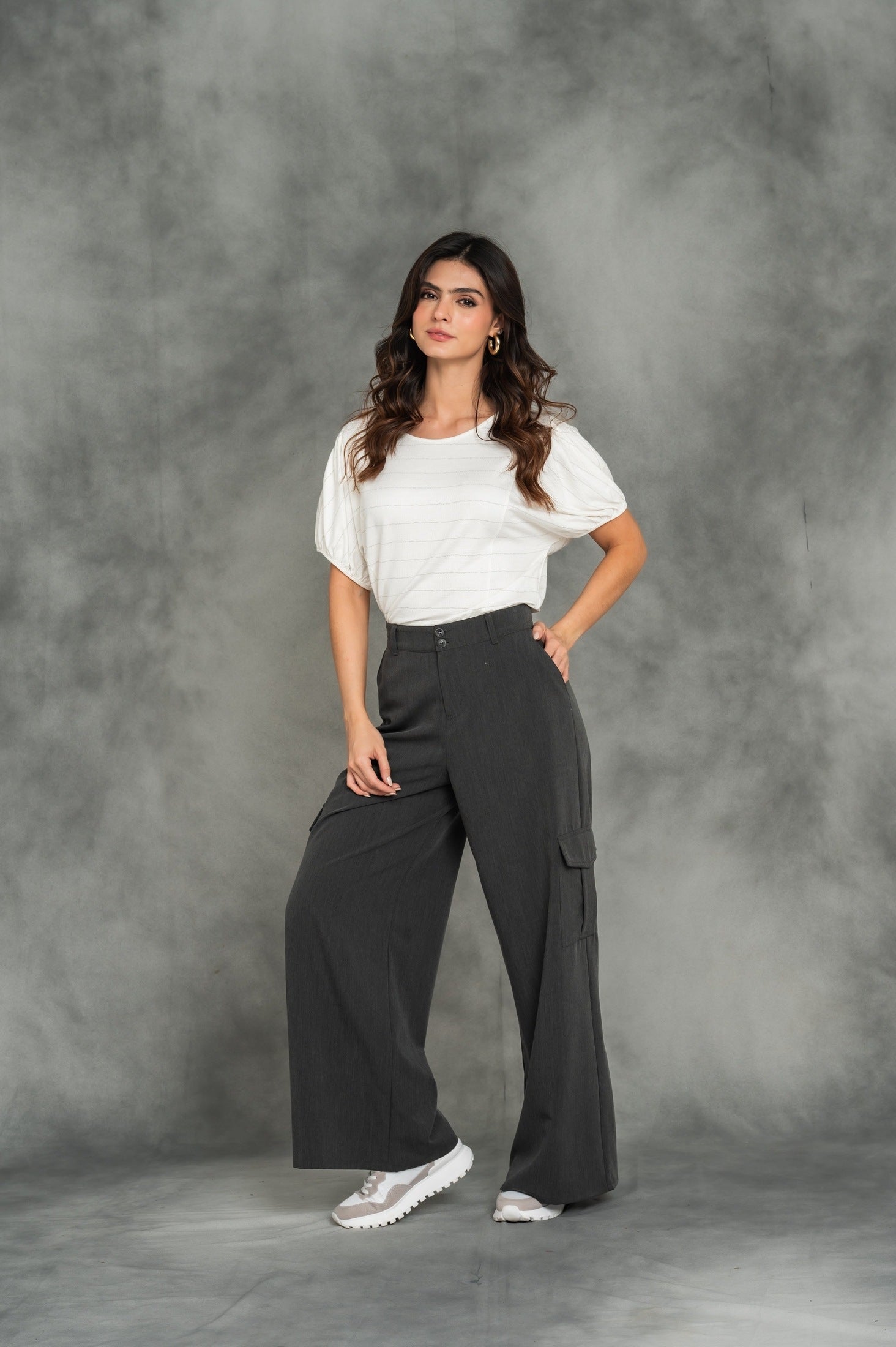 Pantalón ribete bota wide leg