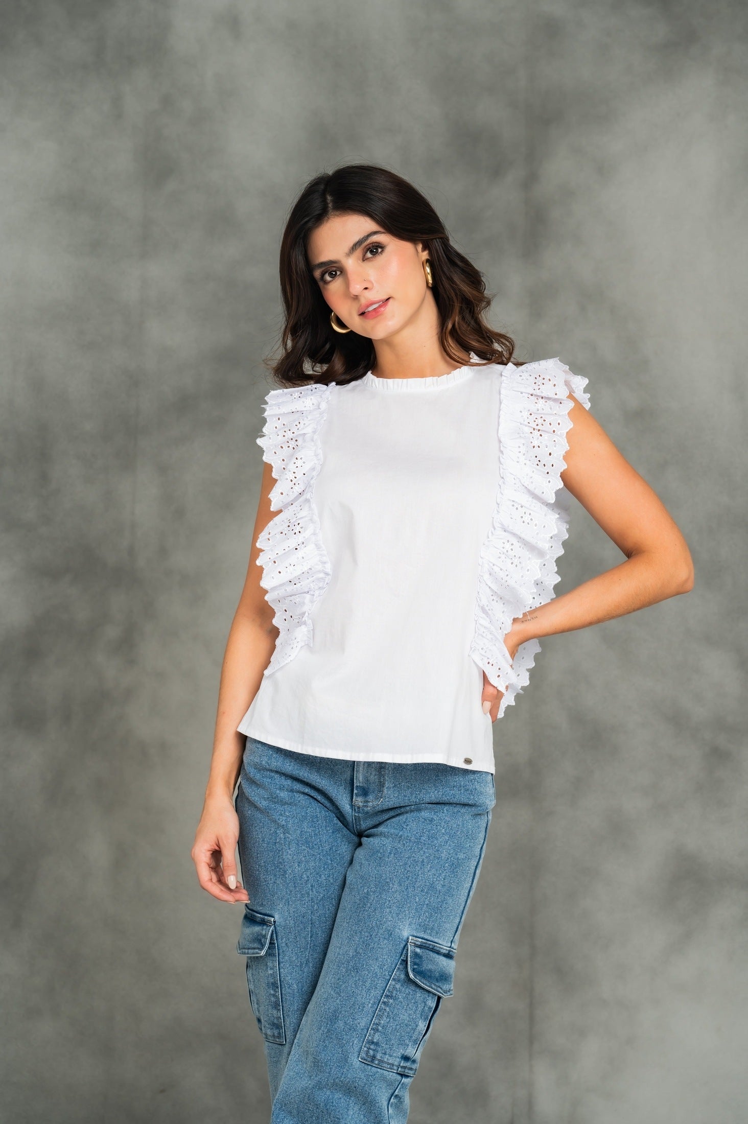 Blusa manga sisa con bolero en guipure