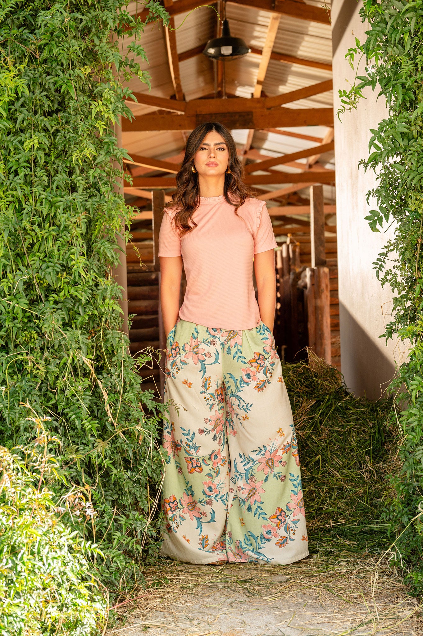 Pantalón palazzo, elástico en cintura