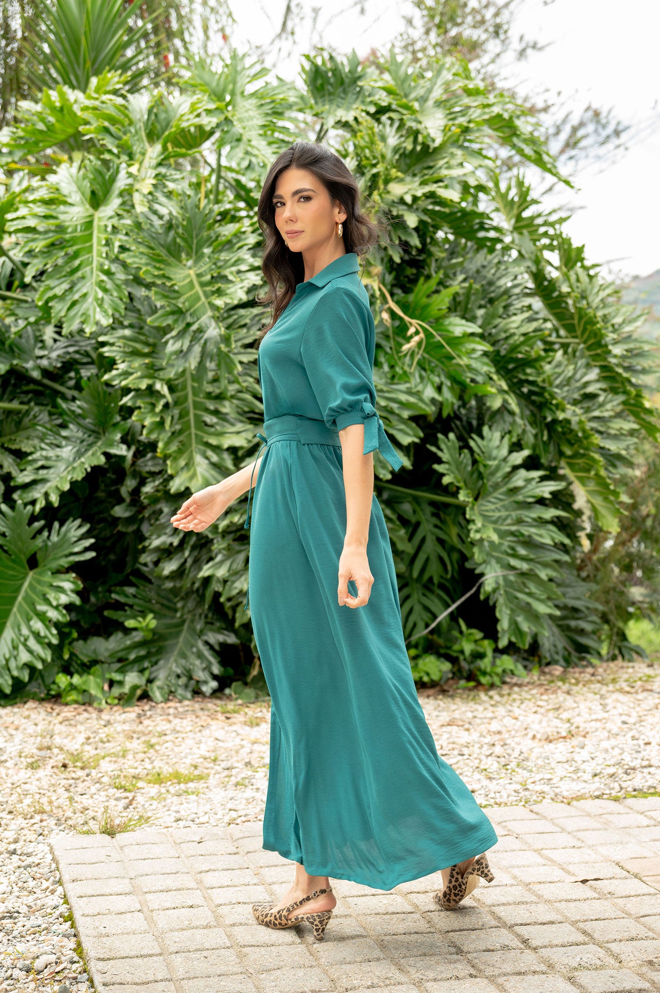 Vestido largo, manga 3/4
